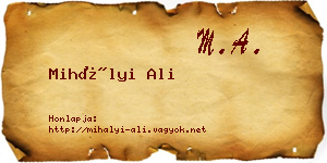 Mihályi Ali névjegykártya